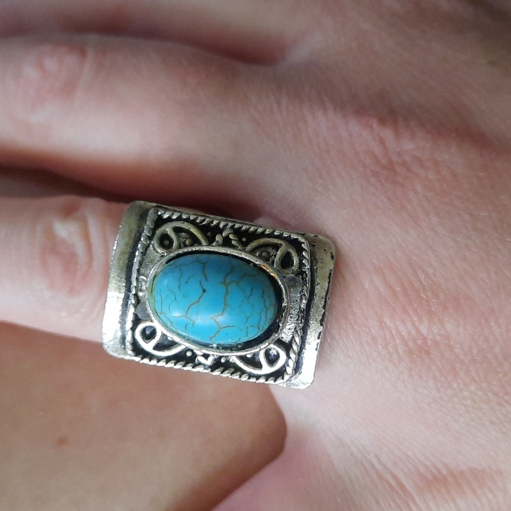 Rustic turquoise ring, boho, adjustable sz